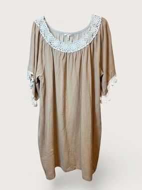 Women's Taupe Bohemian Crochet-Trim Tunic